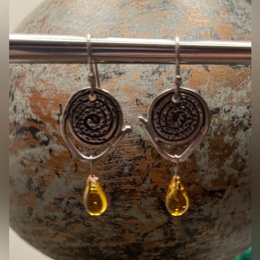 Handmade Swirl Pattern Sterling Dangle Earrings Signed